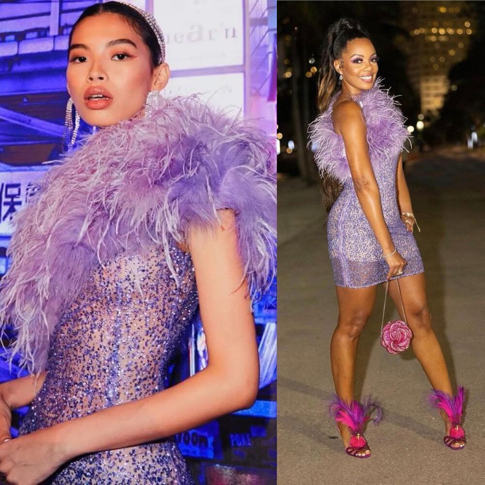 Bronx & Banco Lulu Feather Mini Dress Lilac Purple Sequin Embellished Size 6 - Picture 1 of 12